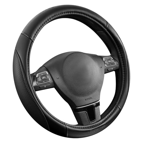 Rubbermaid Steering Wheel Cover – Universal Fit 14.5"–15" Steering Wheel Cover, Anti-Slip Grip, Breathable Leather, All-Season Protection, Interior Upgrade for Cars, Trucks, SUVs - Black - color: Black