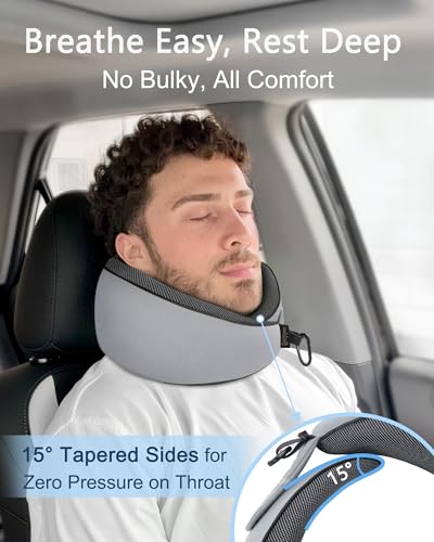 BeeVines Travel Pillow with Carry Case, Memory Foam Neck Pillows for Airplanes, 360° Wrap Around Support for Sleeping, Breathable & Washable Cover for Long Flights, Car & Train Traveling