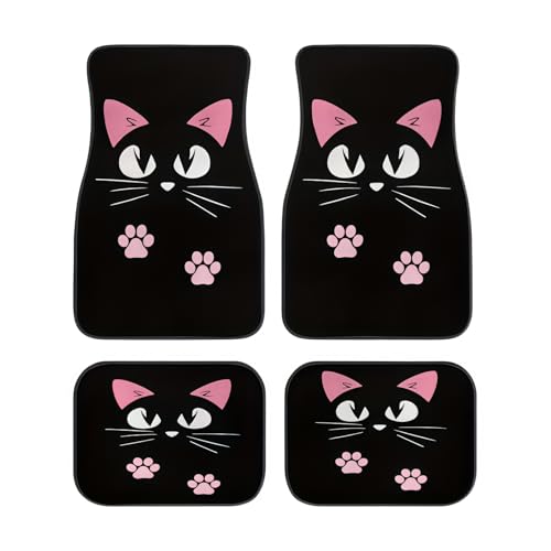 Universal Fit Car Floor Mats Set of 4Pcs, Pink Cartoon Cat All-Weather Front Rear Car Carpet Mats, Non-Slip Car Floor Mat Car Accessories for Automotive Trucks SUV Sedans Vans - color: Pink Cartoon Cat