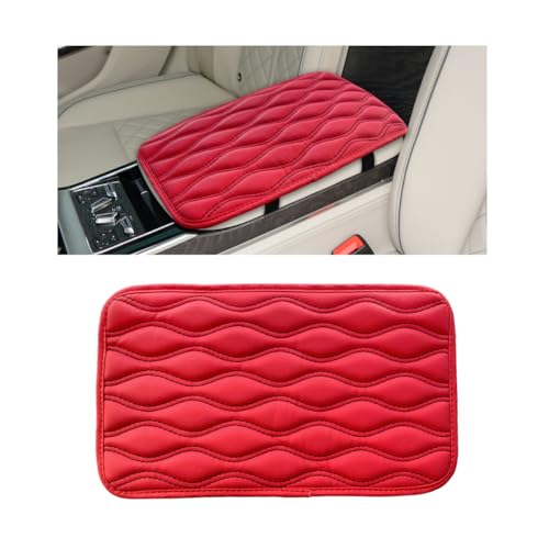 Wevdn Car Center Console Cushion Pad, 12.48×7.40 Inches Waterproof Car Armrest Seat Box Cover, Comfortable PU Leather Vehicle Armrest Cover Protector, Car Decor Interior Accessories (Red＋Black) - color: Red＋Black