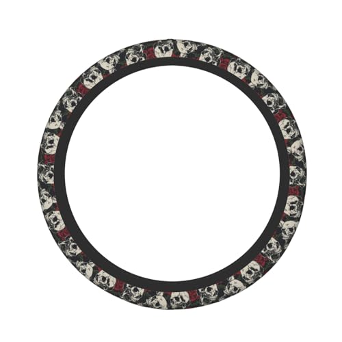 Skull Rose Flower Car Steering Wheel Cover,Non-Slip Elastic Neoprene-Sweat Car Accessories,Universal 15 Inch Fit Auto, Vans Trucks,Suvs, Truck - color: Skull Rose