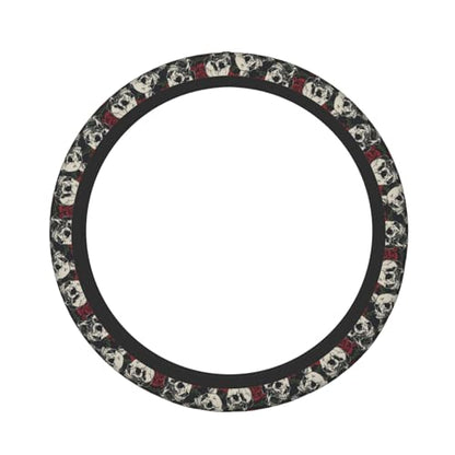 Skull Rose Flower Car Steering Wheel Cover,Non-Slip Elastic Neoprene-Sweat Car Accessories,Universal 15 Inch Fit Auto, Vans Trucks,Suvs, Truck - color: Skull Rose