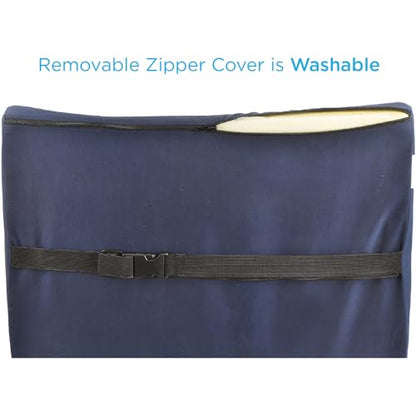 nova Lumbar Back Support Cushion – Contoured High-Density Foam Back Pillow for Office Chair, Car, Plane & Wheelchair – Adjustable Strap, Removable Washable Cover, Navy Blue (14” x 13”) - color: Blue