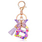 JINGUAZI Initial letter Keychains for Women Tassel Butterfly Pink Purple Cute Car Keychain for Wallet Backpack bag charm - color: B-purple