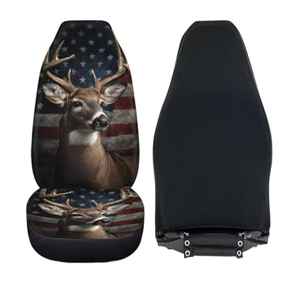 Deer American Flag Print Car Seat Covers, 2 Pieces Washable Vehicles Front Seat Protectors, Scratch-Resistant Bucket Seat Cover Fits Most Vehicles, Cars, Sedans, Trucks, SUVs, Vans - color: Deer American Flag 4
