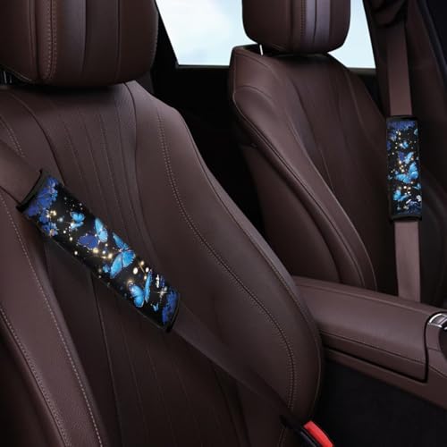 Dreaweet Blue Butterfly Seatbelt Covers for Women 2 Pack Car Seat Belt Cushion Shoulder Strap Pads Soft Comfortable Seat Belt Cover Pad Seatbelt Cushions for Adults Kids - color: Blue Butterfly Flower