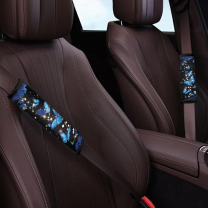 Dreaweet Blue Butterfly Seatbelt Covers for Women 2 Pack Car Seat Belt Cushion Shoulder Strap Pads Soft Comfortable Seat Belt Cover Pad Seatbelt Cushions for Adults Kids - color: Blue Butterfly Flower