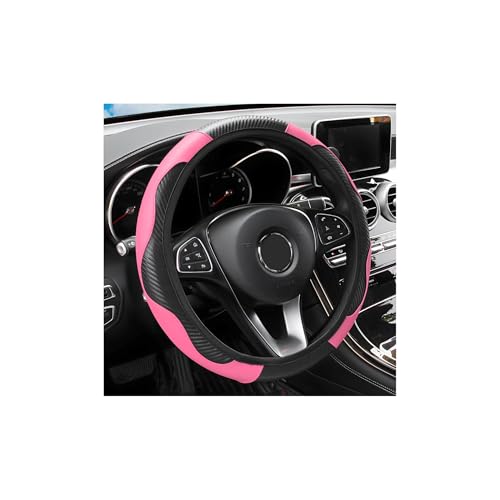 Elastic Car Steering Wheel Cover, Carbon Fiber Leather Stretch Auto Steering Wheel Protector, Anti-Slip Vehicle Interior Decor Protective Accessories, Universal for RV, SUV, Truck (Black/Pink) - color: Black/Pink