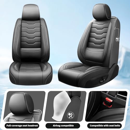 Fit Civic Car Seat Covers Compatible with Honda Civic 2001-2025 2026 -Premium Leather， Waterproof Breathable， All-Weather Seat Cushion Protecto&Airbag Compatible (2 Front Seat Black) - color: Front Pair 【Black #02】, size: For Honda Civic 2001-2025 2026