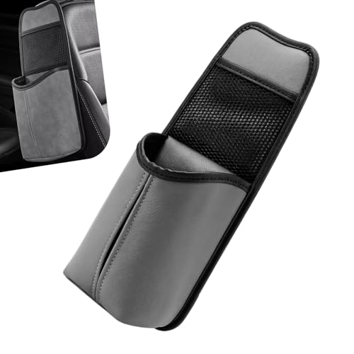 Car Hanging Tissue Holder, Strap-On Non-Slip Front and Back Seat Side Organizer with Mesh Net, Waterproof Leather Space Saving Car Cup Holder, Universal for Most Cars (Gray) - color: Gray