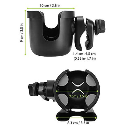 Accmor Stroller Cup Holder with Phone Holder, Bike Cup Holder, Universal Cup Holder for Uppababy Nuna Doona Strollers, 2-in-1 Cup Holder for Walker, Wheelchair, Scooter - color: All Black & All Black