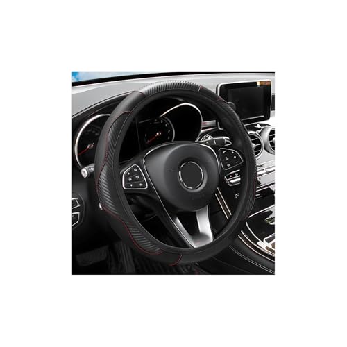 Elastic Car Steering Wheel Cover, Carbon Fiber Leather Stretch Auto Steering Wheel Protector, Anti-Slip Vehicle Interior Decor Protective Accessories, Universal for RV, SUV, Truck (Black) - color: Black