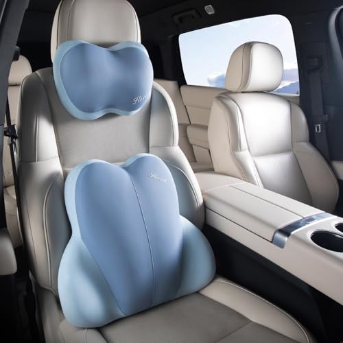FLORICH Lumbar Support with Car headrest Back Pillow for Chairs Headrest Pillow for Car Ergonomic Ultrathick Memory Foam Back Pillow for Office Chair (Dark Blue) - color: Dark Blue, size: Lumbar+headrest
