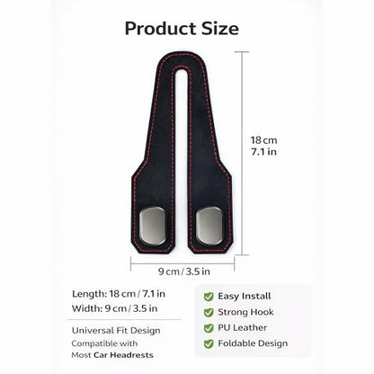 Car Headrest Hook 2 Pack, Premium Leather Car Purse Hooks, Heavy Duty Seat Back Organizer for Handbags, Groceries & Bags, No Scratch, Easy Install Car Accessories(2, Black) - color: Black