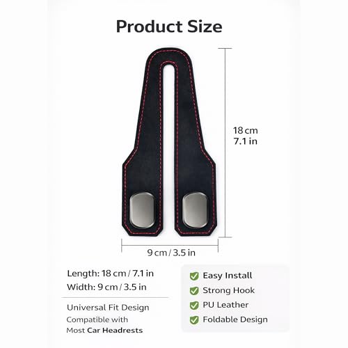 Car Headrest Hook 2 Pack, Premium Leather Car Purse Hooks, Heavy Duty Seat Back Organizer for Handbags, Groceries & Bags, No Scratch, Easy Install Car Accessories (2, Grey) - color: Gray