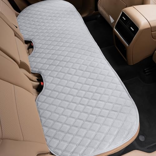 Linen Back Car Seat Cover, Rear Car Seat Cover for Cars Truck SUV, Anti-Slip Breathable Rear Bench Seat Protector Cushion Pad with Storage Pockets for Most Vehicles - Grey 1pc