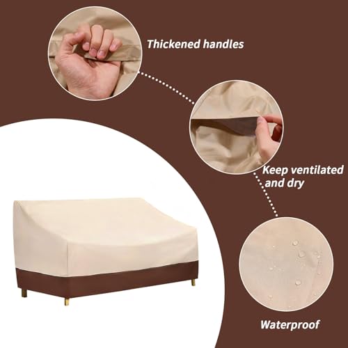 GLOBLELAND Beige Brown 2-Seater Outdoor Couch Cover 58Wx32.5Dx31H inch Waterproof Sofa Covers Oxford Patio Chair Loveseat Cover for Lawn Patio Courtyard Balcony Furniture