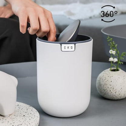 EKO Mini Desk Trash Can with Swing-Top Lid 0.4 Gallon Small Table Round Wastebasket for Office, Home, Car (White) - color: White, size: Tabletop 1.5 Liters