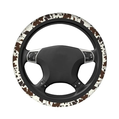 Brown Western Cow Print Steering Wheel Cover for Women Men with 2 Pcs Car Coasters, 15 Inches Neoprene Anti-Slip Cute Universal Car Accessories Protective Cover for Vehicle - color: Brown Cow Print