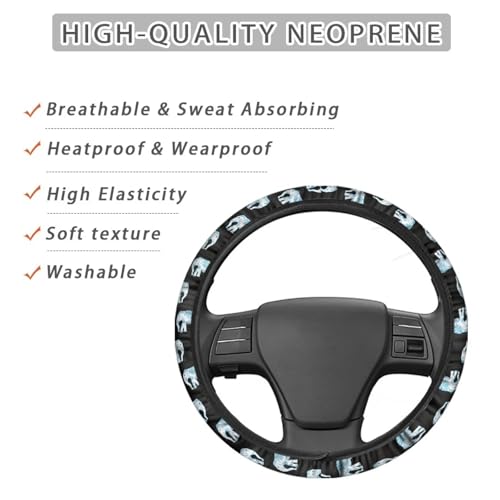 AFPANQZ Elegant Elephant Style Automotive Steering Wheel Covers Neoprene Comfortable Keep Warm Odorless Stretch-on Fabric Breathable Universal 14 to 15 inch Navy Blue for Women Mens - color: Elephant