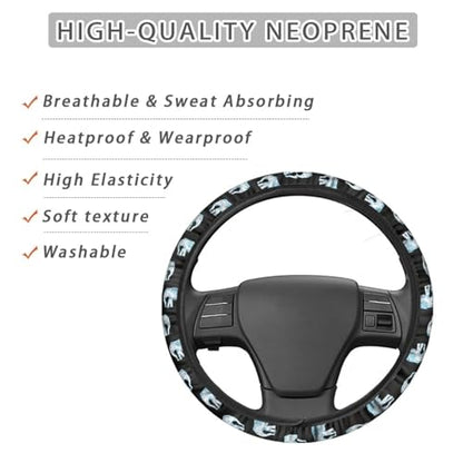 AFPANQZ Elegant Elephant Style Automotive Steering Wheel Covers Neoprene Comfortable Keep Warm Odorless Stretch-on Fabric Breathable Universal 14 to 15 inch Navy Blue for Women Mens - color: Elephant