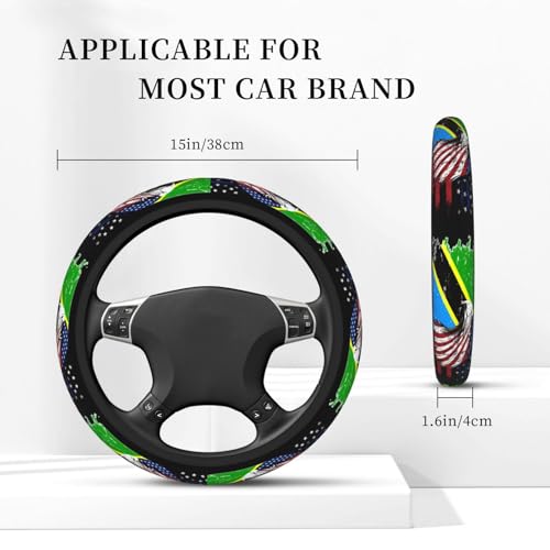 Tanzanian Flag America Eagle Breathable Neoprene Steering Wheel Cover - Anti-Slip Floral Design Universal Fit for Cars/Trucks/Suvs (14.5"-15" Inch) - color: Tanzanian Flag America Eagle