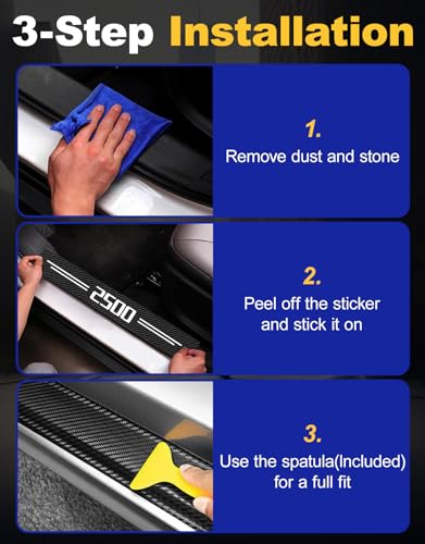 Door Sill Protectors for RAM 2500 & Silverado 2500 HD, Carbon Fiber Leather Front/Rear Door Sill Sticker for Dodge RAM 2500 & Chevy Silverado 2500 Accessores 2012-2024 2025(White)