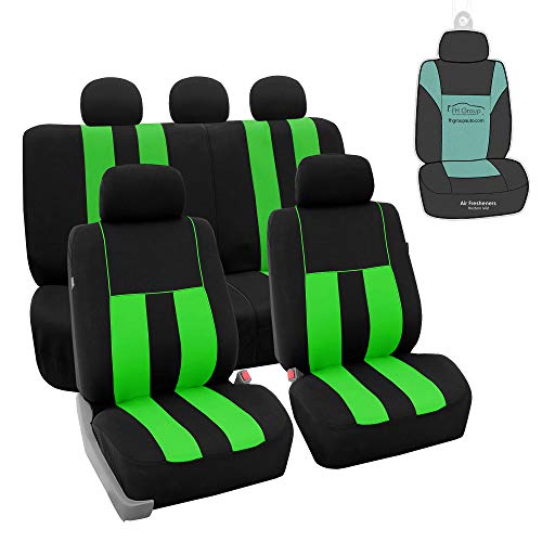 FH Group Car Seat Cover Full Set Striking Striped Car Seat Covers with Front Seat Covers and Rear Split Bench, Universal Fit Interior Accessories for Cars, Trucks, and SUVs – Green - color: Green, size: Full Set