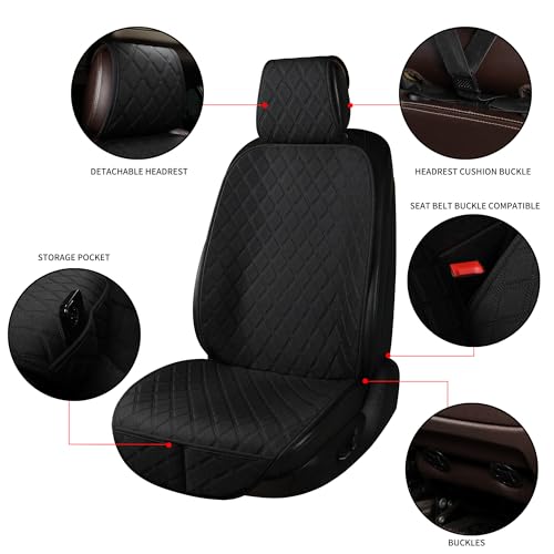 2PCS Linen Front Seat Covers for Cars Sideless Seat Covers Breathable Cloth Fabric Car Seat Protector Universal Fit Most Automotive, SUV, Trucks, Van(Black) - color: LINEN BLACK