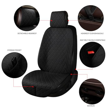 2PCS Linen Front Seat Covers for Cars Sideless Seat Covers Breathable Cloth Fabric Car Seat Protector Universal Fit Most Automotive, SUV, Trucks, Van(Black) - color: LINEN BLACK
