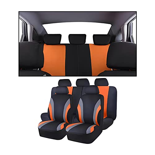 Car Seat Covers Full Set, Breathable Front and Rear Seat Covers with 2mm Composite Sponge Inside, Premium Cloth Automotive Seat Cushion Protectors Covers for Most Cars (Orange) - color: Orange