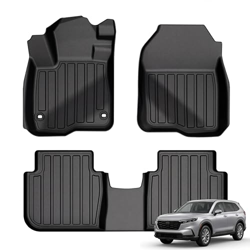 Floor Mats for Honda CRV 2026-2023 (Include Hybrid), All Weather Custom Fit Anti-Slip TPE Rubber Floor Mats Set, Honda CR-V Automotive Accessories, Rugged Car Liners, 1st & 2nd Row Mat, Black - color: 2023-2026 Honda CRV Floor Mats