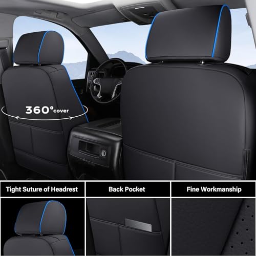 Coverado Chevy Silverado Seat Covers, Faux Leather Seat Covers Fit for Chevy Silverado GMC Sierra 2007-2026 1500, 2015-2026 2500HD 3500HD Crew Double Extended Cab (Front,Blueline) - color: Blueline, size: Front(2007-2025)