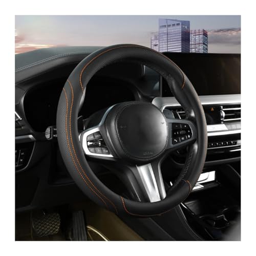 HZEL Car Steering Wheel Cover, 15 Inch Leather Comfortable Vehicle Steering Wheel Protector with Inner Rring, Anti-Slip Automotive Interior Accessories, Universal for SUV RV Truck (Black/Orange) - color: Black/Orange