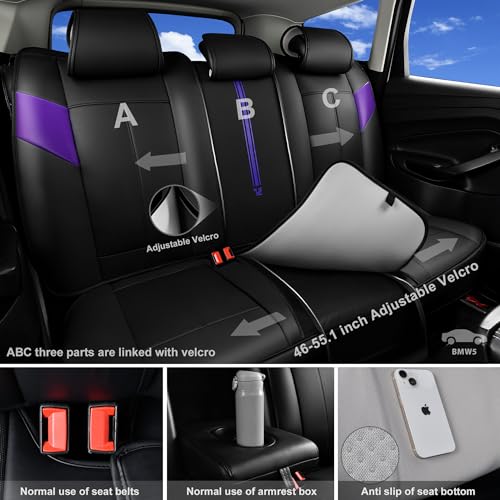CAR PASS Nappa Leather Seat Covers, Breathable Waterproof Car Seat Covers Full Set, Luxury Leather Front and Back Seats Full Coverage, Universal Fit SUV Pick-up Truck Sedan Automotive(Black Purple) - color: Black Purple, size: Full Set Full Coverage