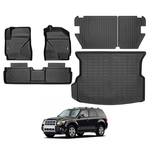 Floor Mats for Ford Escape 2009-2012/Mazda Tribute & Mercury Mariner 2009-2011, Trunk Mat and Backrest Mat All Weather TPE Protector for Ford Escape Accessories - size: 2)Escape|2009-2012