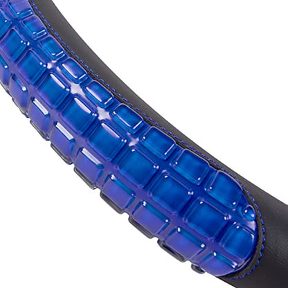 Flying Banner car Steering Wheel Cover Gel Massage Velvet Cool Warm Universal Size 15 inches SUV Truck Anti Slip Odorless Summer Winter (Black Blue, Gel Massage) - color: Black Blue