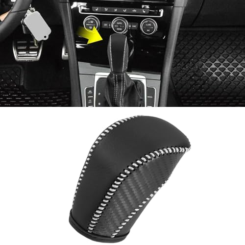 Riloer Car Gear Shift Stick Cover, Car Faux Leather Gear Shift Knob Cover, Compatible with Volkswagen Golf R 2015-2019, 1 Set (Gray Thread) - color: Gray Thread