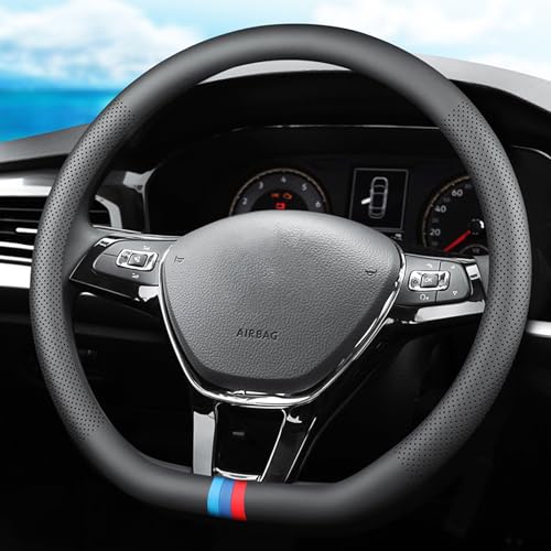 Tricolor Stripes D-Type Steering Wheel Cover, Cute Steering Wheel Cover for Women, 14.5-15 Inch Non-Slip Breathable Microfiber Car Steering Wheel Protector - color: Tricolor Stripes D-type