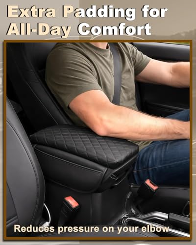 Armrest Cover for 2015-2022 Chevy Colorado GMC Canyon Accessories Center Console Pad Arm Rest Lid Cushion with Pockets, Black Faux Leather