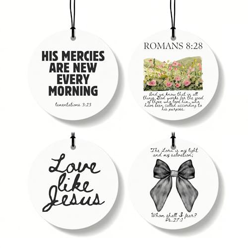 Black Christian Round Car Air Freshener 4 Pcs, Coquette Black Bow Religious Hanging Air Freshener for Cars Closet Drawer Books, Christian Girly Car Accessories Mirror Decor for Women - color: Christian-Circle-06