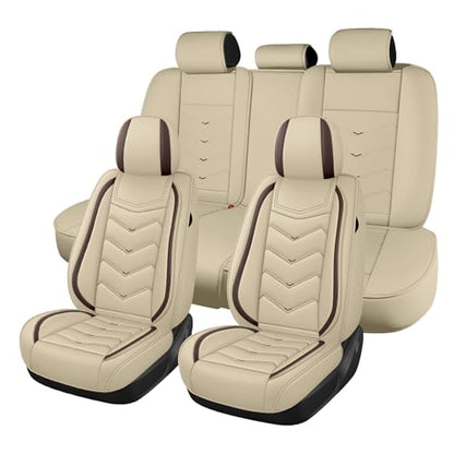 Car Seat Cover for KIA Soul 2010-2025, Seat Covers Full Set,Non-Slip Waterproof seat Cover,Wear-Resistant Nappa Leather car seat Covers. (Standard 5 Seats/Beign) - color: Beige, size: Standard 5 Seats