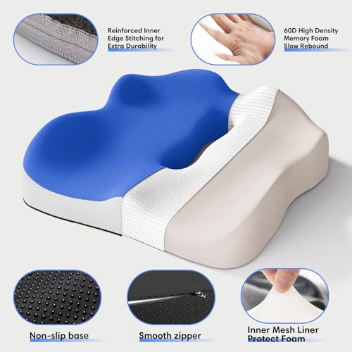 Memory Foam Seat Cushion for Office Chairs, Car Seat, Wheelchair, Desk Chair Pad - Extra Large Ergonomic Sciatica Coccyx & Tailbone Pain Relief Back Support Pillow for Long Sitting & Driving