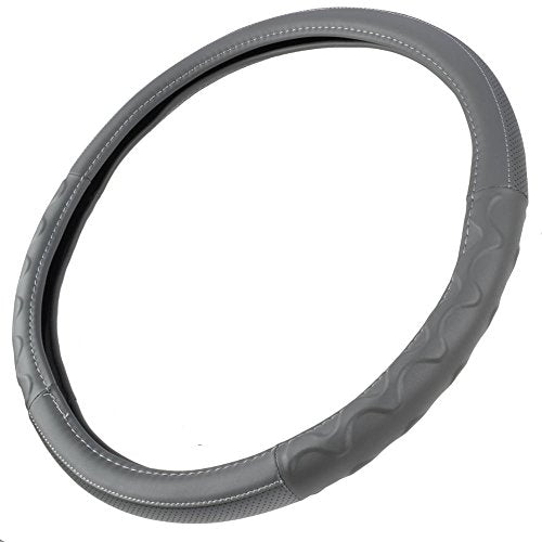 BDK Motor Trend Ergonomic Leather Grip Steering Wheel Cover for Big Rigs Trucks Semis 18" Large Heavy Duty Non Slip Long Haul Long Drives Transportation, Comfortable Anti-Fatigue (Gray) - color: Gray