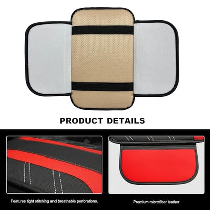 Car Center Console Cover, Leather Auto Arm Rest Protector Cushion with 2 Side Storage Bags, Universal Armrest Cushion Pad Middle Console Cover for SUVs Sedans Trucks (Red) - color: Red