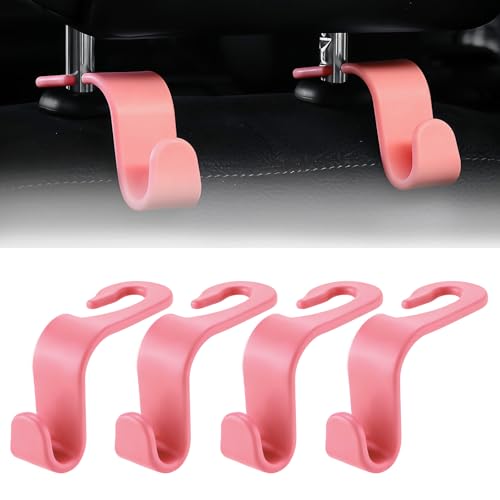 Purse Hook for Car, 4 PCS Car Purse Hook Headrest Hooks, 360° Rotatable Back Seat Storage Organizer, Universal Vehicle Seat Hanger for Purses, Handbags, Grocery Bags, Water Bottles, Pink - color: Pink
