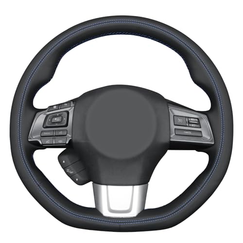 MEWANT Hand Stitch Steering Wheel Cover Wrap for Subaru WRX 2015-2021 / WRX STI 2015-2021 Steering Wheel Accessories for Subaru WRX - color: 57:3D Style(Black Leather&Blue Decorative Line)