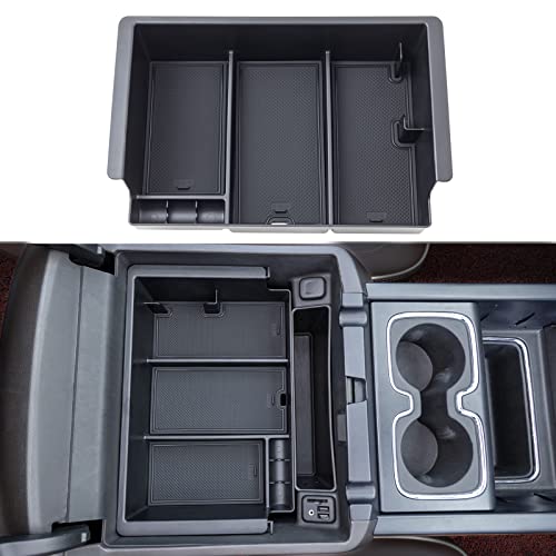 Compatible with Chevy Silverado/GMC Sierra 2014-2018 and Chevy Tahoe Suburban/GMC Yukon 2015-2020 Center Console Organizer Tray Accessories-Full Console w/Bucket Seats ONLY - (Black Trim) - color: Full-size tray with black trim