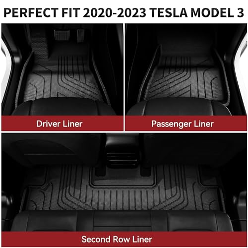 YITAMOTOR Tesla Model 3 Floor Mats Full Set Custom Fit 2020-2023 All-Weather Cargo Liners Rear Cargo Tray Trunk Floor Mat Interior Accessories, Black - style: 2020-2023 Model 3 Floor Mats-6Pcs