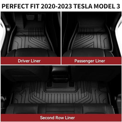 YITAMOTOR Tesla Model 3 Floor Mats Full Set Custom Fit 2020-2023 All-Weather Cargo Liners Rear Cargo Tray Trunk Floor Mat Interior Accessories, Black - style: 2020-2023 Model 3 Floor Mats-6Pcs